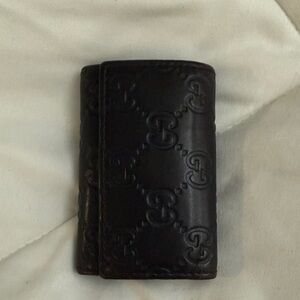 Authentic Gucci Embossed Brown Leather Key Holder